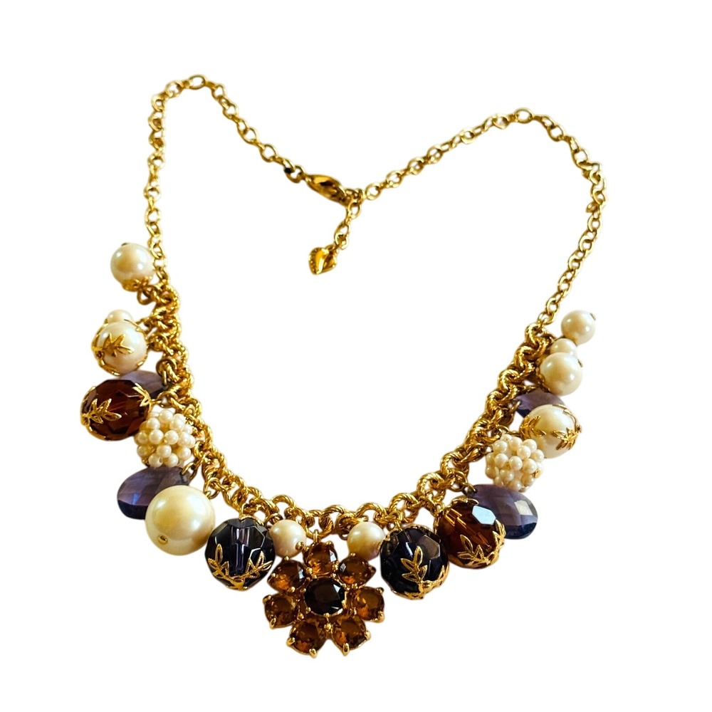 VTG Carolee Signed Necklace Pearl Crystal beaded Regal Rhinestone Luxury 18" 90s